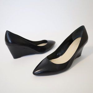 FRANCO SARTO Size 9 1/2 Black Leather Wedge Heels